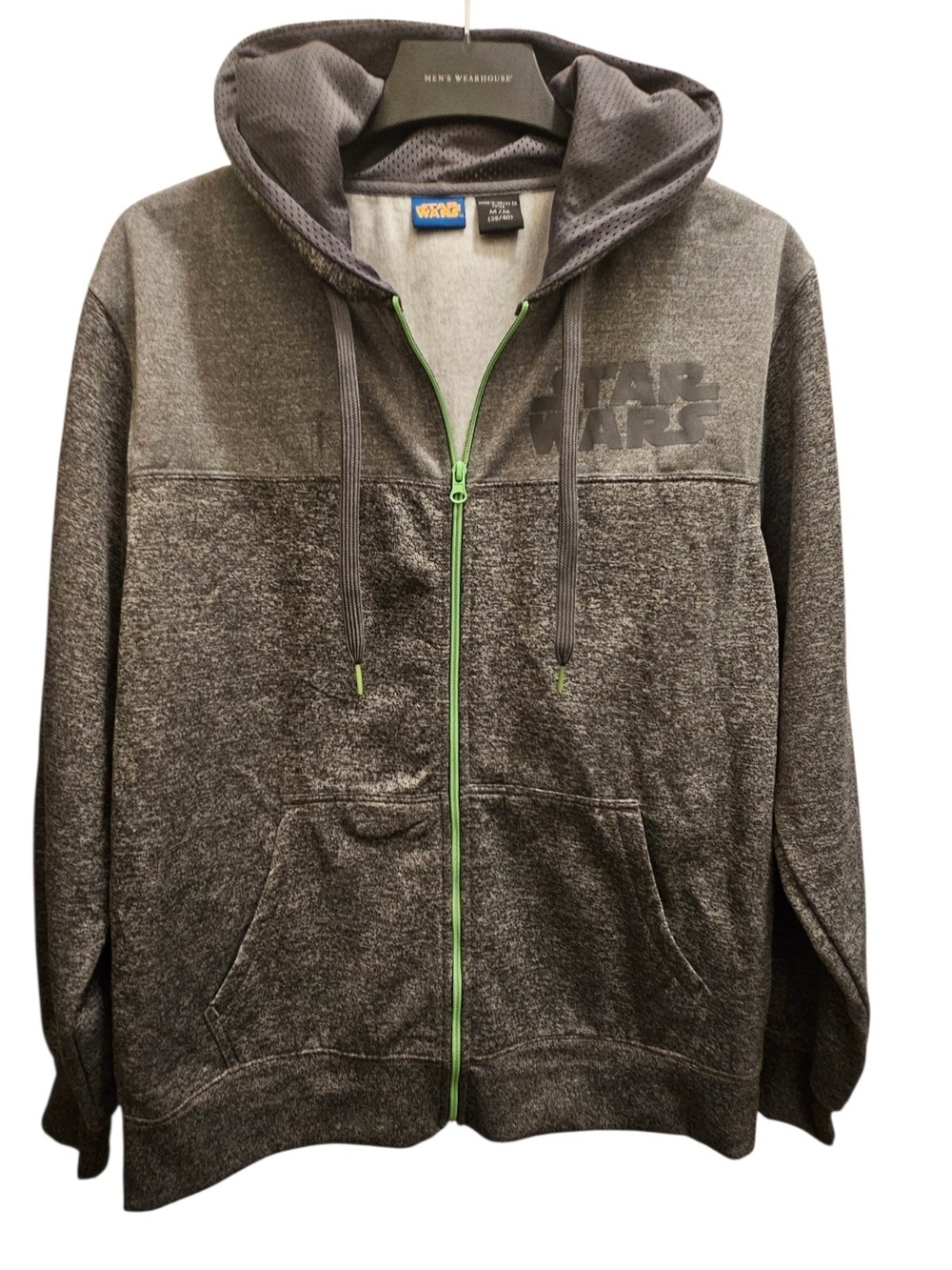 Star Wars Men's Charcoal Gray Zip-Up Hoodie with Green Trim SIZE M